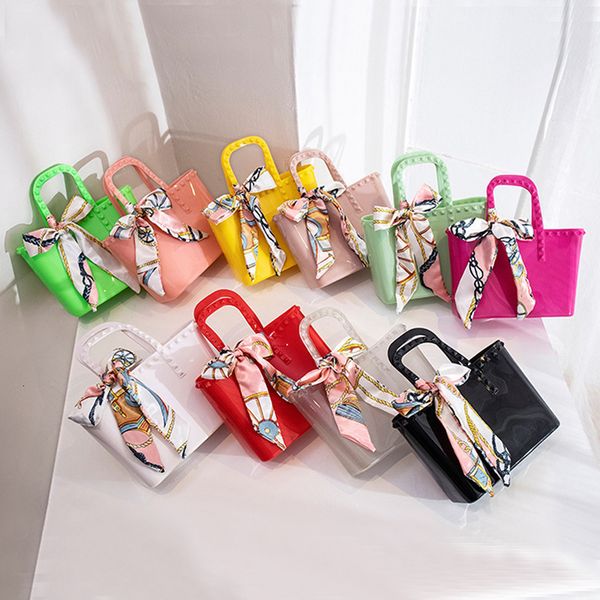 

wallet bag girl 2021 fashion silk scarf versatile solid color portable bucket jelly hand, Red;black