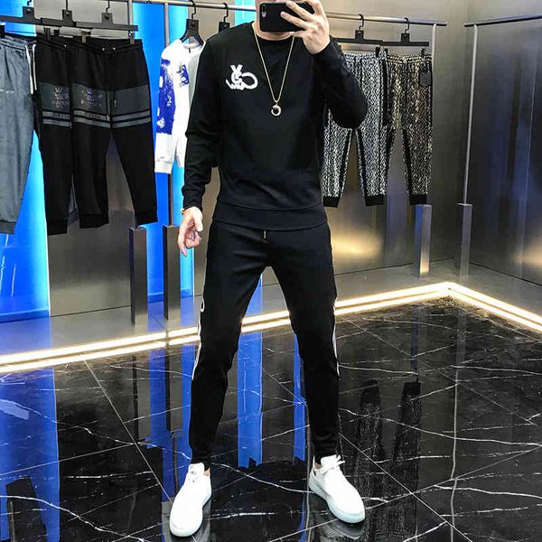 

hoodies autumn leisure jersey simple man's pants two parts youth fashion, Black