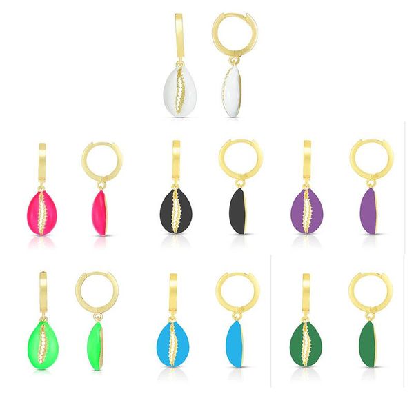 

hoop & huggie aide 925 silver summer beach cute shell ear rings for women girls colorful enamel pendientes plata earrings unusual, Golden;silver