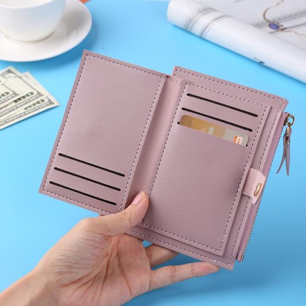 

card holders 2021 small fashion id holder women solid color multi-slot wallet soft pu leather mini coin purse pocket, Brown;gray