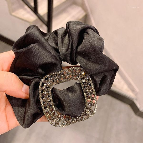 

women solid color silk hair ties lady korean rhinestone scrunchie1