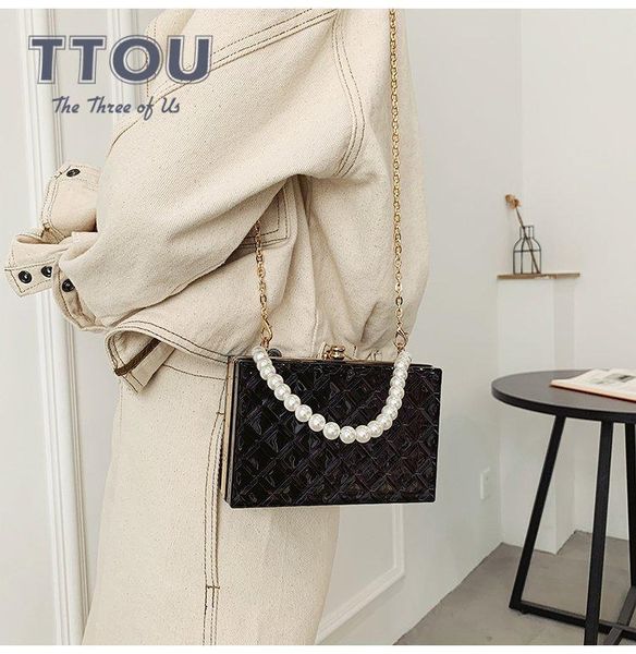 

cross body fashion pearl women shoulder evening bag luxury golden grid chain messenger ladies daily crossbody clutches casual handbag