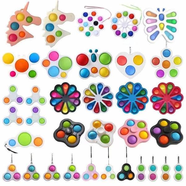 

rainbow unicorn butterfly flower shape push fidget bubble toys sensory simple dimple key ring finger toy keychain squeeze bubbles spinner