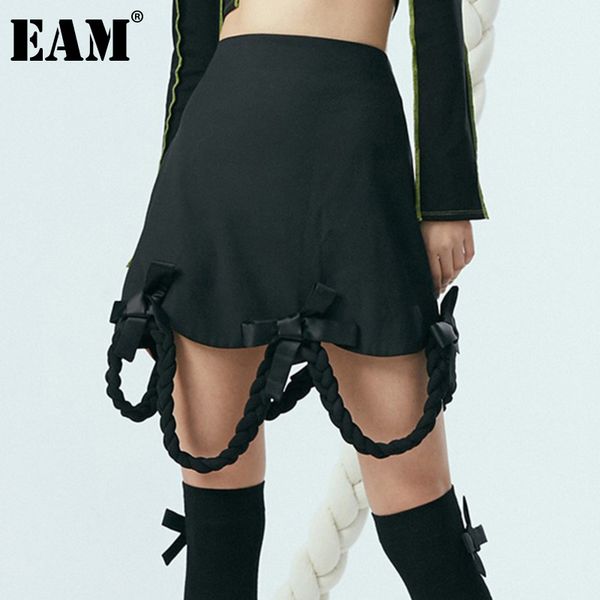 

[eam] high waist mini black cross bow irregular solid color half-body skirt women fashion spring summer 1dd6216 21512
