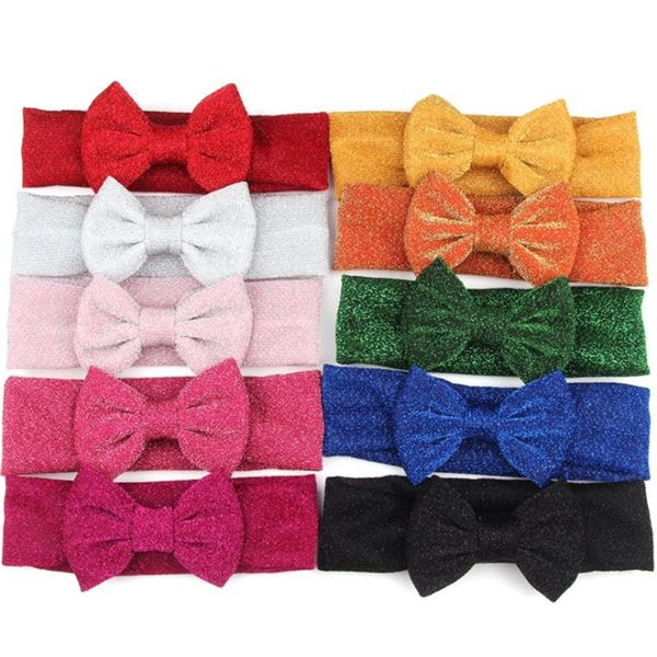 

hair accessories 10pcs/lot girls solid elastic headband for children glitter bow turban hairband accessory kids hairbands, Slivery;white