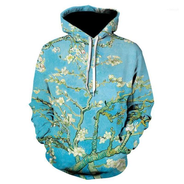 

men's hoodies & sweatshirts almond blossom 3d printed retro hip hop pullover gogh oil painting hoodie novelty streetwear funny ja, Black