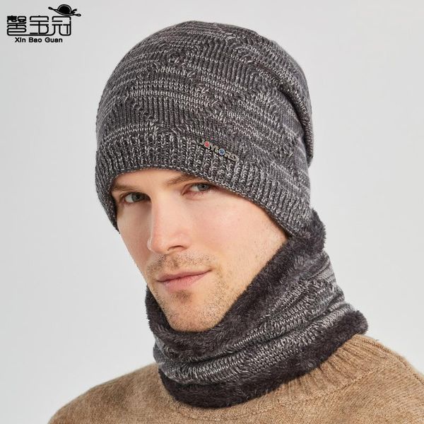 

beanies autumn and winter hat men's knitting wool two piece warm collar set ear protection riding hood