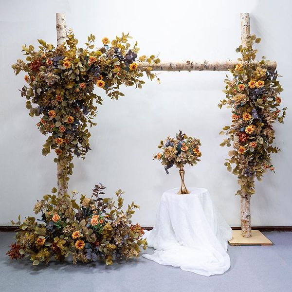 

autumn coffee color wedding simulation set floral false flower props road hall background decorative flowers & wreaths