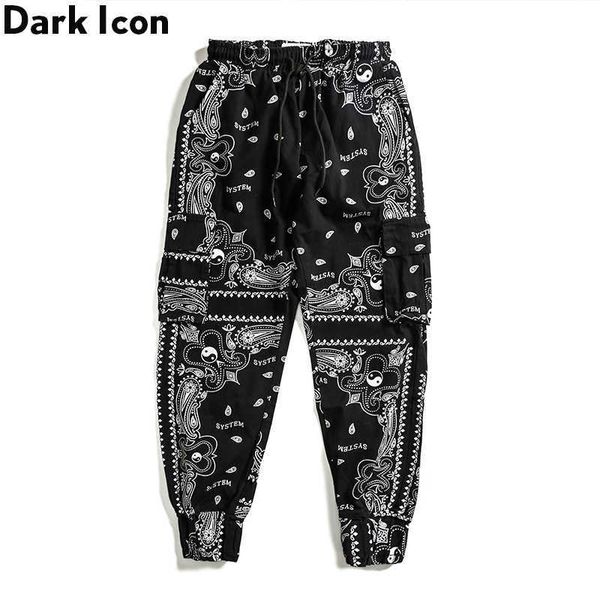 

bandana jogging pants men women elastic waist side pockets men's pants trousers 210603, Black