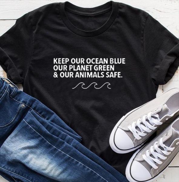 

keep our ocean bule letter women print short sleeve o neck summer tee camisetas mujer, White