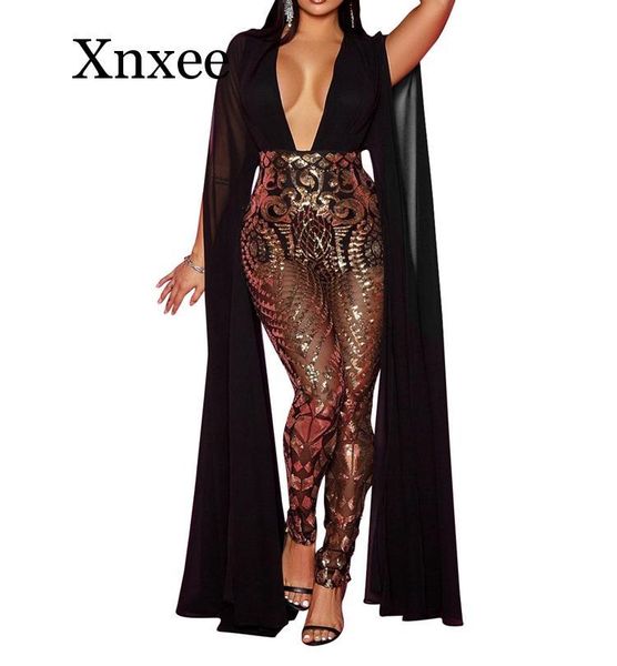 

women's jumpsuits & rompers sequin and 2021 autumn women mesh sleeveless v neck bodycon club party overalls, Black;white