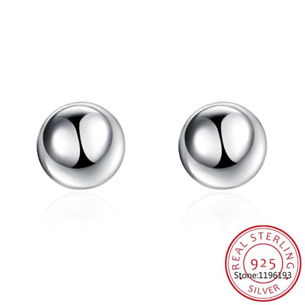 

stud 925 sterling silver round ball 8mm/10mm bead earrings for women girl child kids jewelry wholesale, Golden;silver