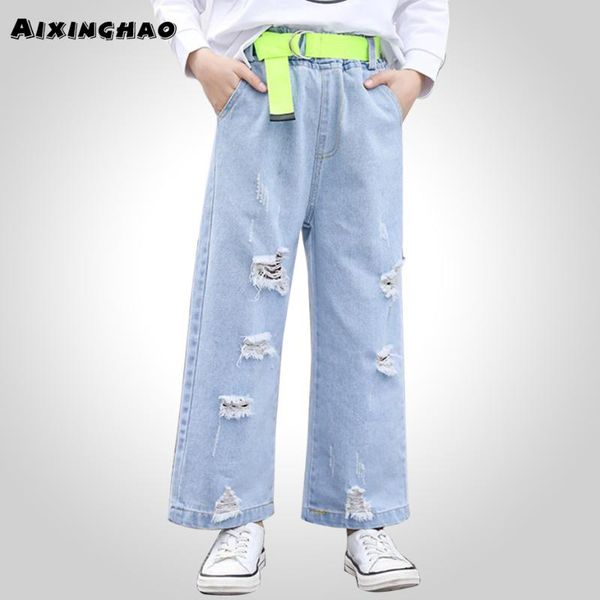 

jeans for girl big hole child ripped casual children's teenage clothing, Blue