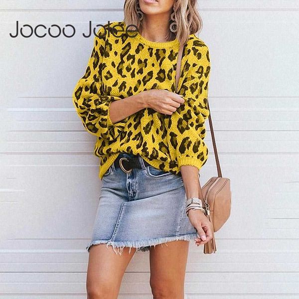 

jocoo jolee women vintage camouflage sweater long sleeve o neck leopard print knitted pullover casual jumper autumn sweater 210619, White;black
