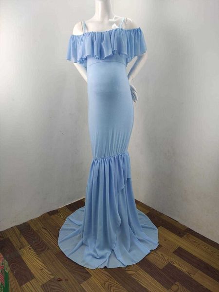 

maternity dress women clothes pgraphy long pregnancy dresses ruffle strap props clothes for pregnant women off shoulder y0924, White