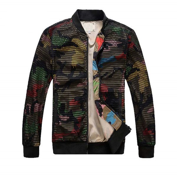 

mens camouflage bomber jackets fashion trend hollow out casual coats designer slim fit camo windbreaker baseball outerwear, Black;brown