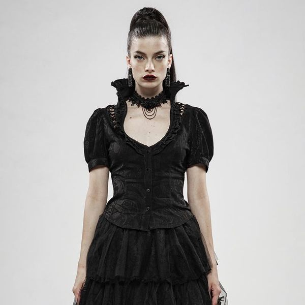 

women's blouses & shirts punkrave gothic jacquard shirt gorgeous high collar flounce cluster bubble short sleeves banquet prom, White