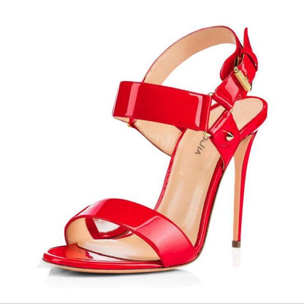

dress shoes 2021 summer stylish women elegant sandals patent peep toe thin high heels black ankle straps fashion party
