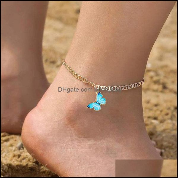 

anklets jewelry vintage 18k gold sier plated butterfly dangle anklet for women summer beach foot lover bracelet nice gift factory direct dro, Red;blue