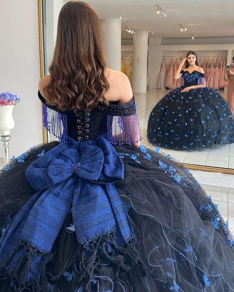 Luxuriöse marineblaue Quinceanera-Kleider, Ballkleid, süßes 16-jähriges Prinzessinnenkleid, schulterfrei, 15 Jahre, Abendkleider für 15 Jahre