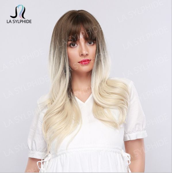 

synthetic wigs bangs brand long fake brown white, Black