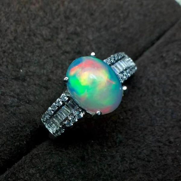 

cluster rings natural and real opal gemstone fashion ring for women 925 sterling silver charm fine jewelry, Golden;silver