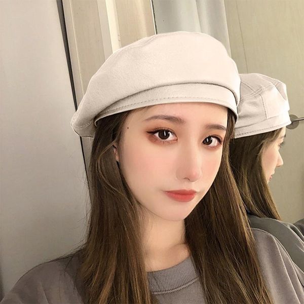

beanies women beret hat faux leather french artist cap