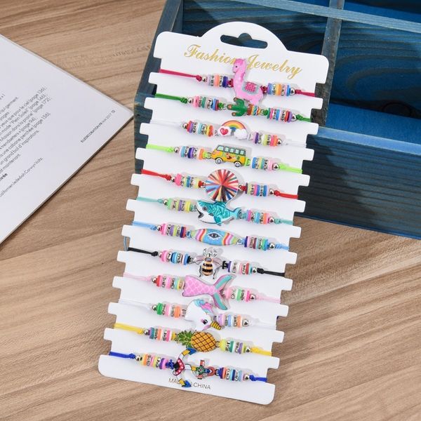 

selling hand woven painted animal soft pottery card bracelet 12 sets, Golden;silver