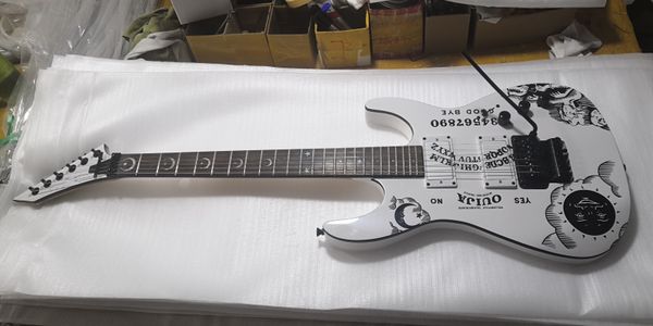 

white color double rock with black hardware electric guitar