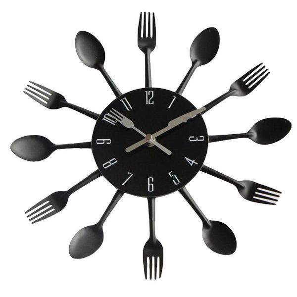 

wall clocks 12inch quartz movement removable modern clock metal hanging 3d home kitchen with spoons forks battery operated large