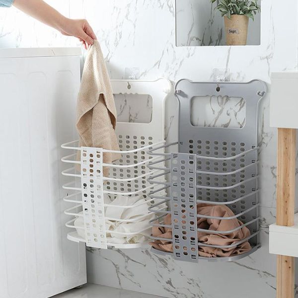 

laundry bags folding household hamper basket shelf wall mounted dirty clothes storage organizer plastic pp rack holder