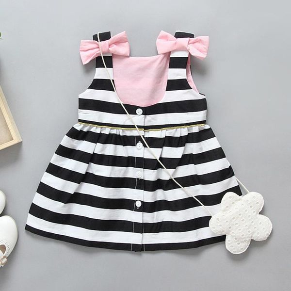 

girl's dresses born baby clothes summer cotton stripe bow infant for girls toddler kids clothing 1-5y, Red;yellow