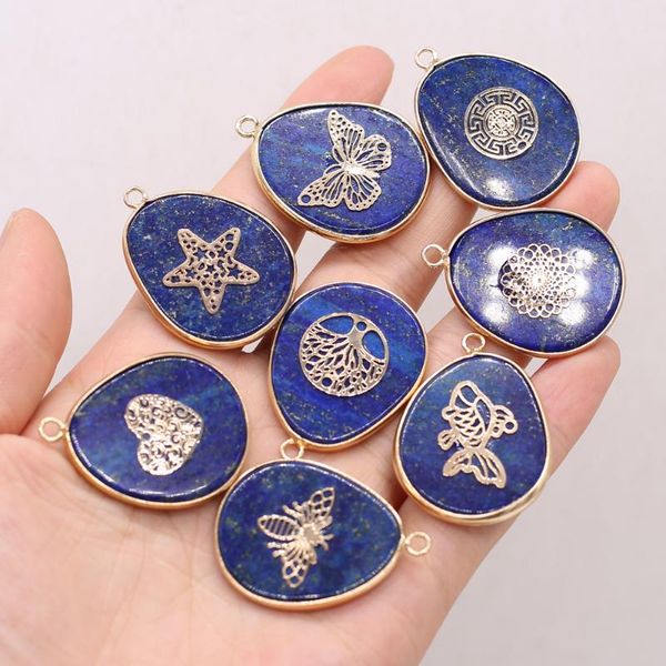 

charms natural fat drop-shaped lapis lazuli pendant gilded rim loose beads diy elegant necklace bracelet earrings jewelry accessories, Bronze;silver
