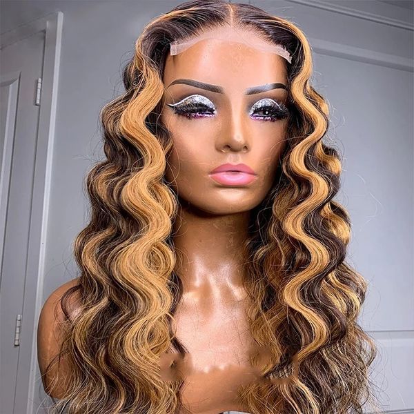 Parrucche anteriori in pizzo per capelli umani con onda profonda allentata 13x6 Evidenzia parrucca frontale in pizzo per le donne Parrucche brasiliane di chiusura Pre pizzicate LaceWigs complete