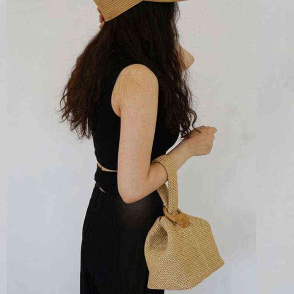 

shopping bags chain wicker woven shoulder bag designer rattan women's handbag casual linen straw women wristlets bali beach tote 220303