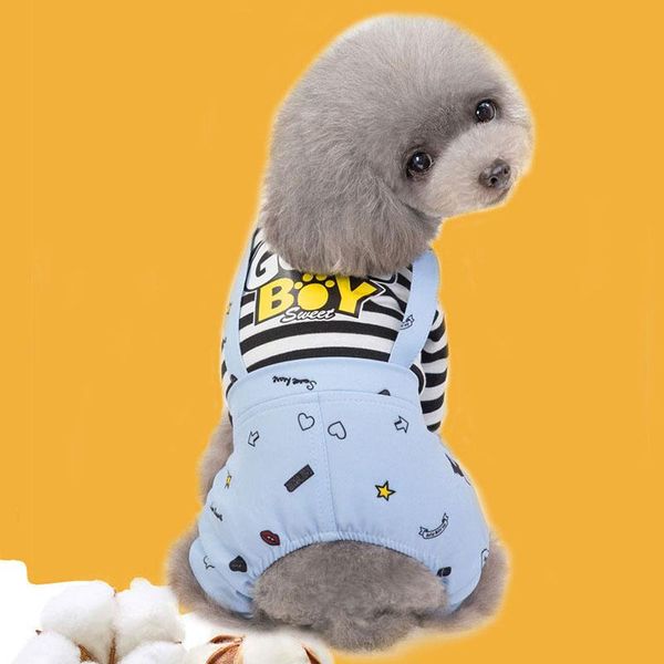 

dog apparel cartoon striped pet jumpsuit puppy four feet clothes good girl /boy lettering sweatshirt overalls coats for small cat