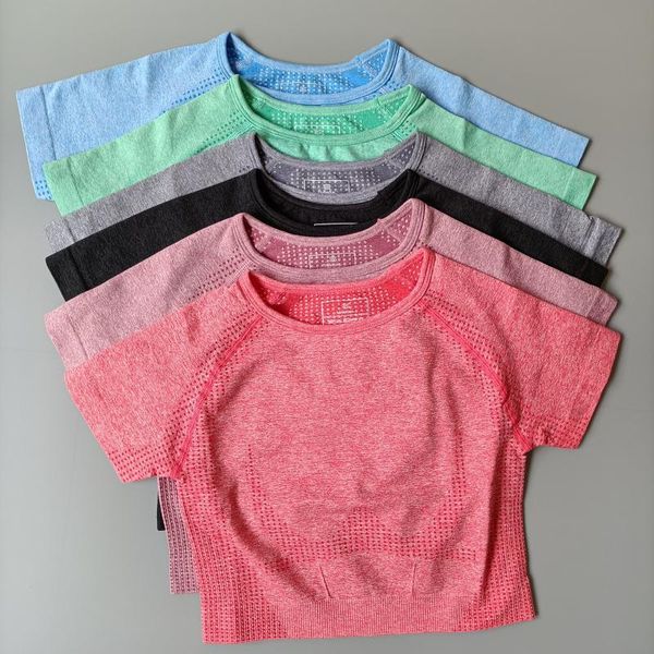 

yoga outfit cropped women 2021 running sport shirts short sleeves blouses fitness gym workout t-shirts sportswear shorts