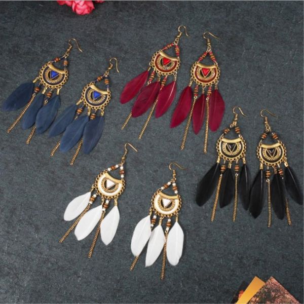 

dangle & chandelier bohemian statement tassel feather drop earrings for women vintage long wedding party bridal fringed jewelry gift, Silver