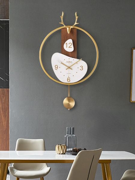

wall clocks luxury wooden pendulum clock living room deer metal nordic modern design zegar scienny home decorll50wc