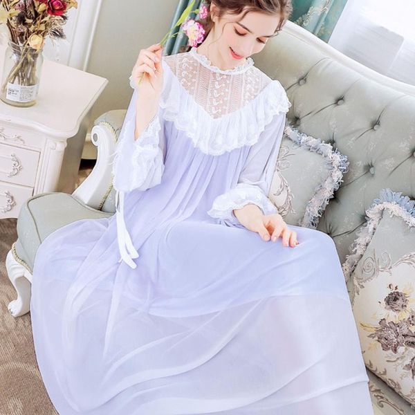 

women's sleepwear purple lace women pajamas long sleeve size tea length homewear night dress dza170, Black;red