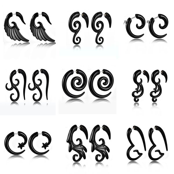 Punk Tribal Espiral Falso Medidores Acrílico Ear Tailers Falso Plugs Chifre Brincos Wing Faux Fake Plugings Body Piercings