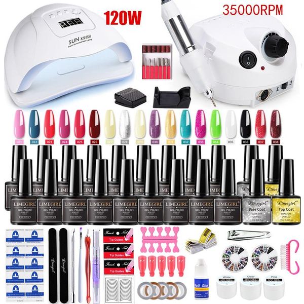

nail art kits 120w/75w uv lamp set for manicure 30&24 color gel varnish drill machine kit file tool extension