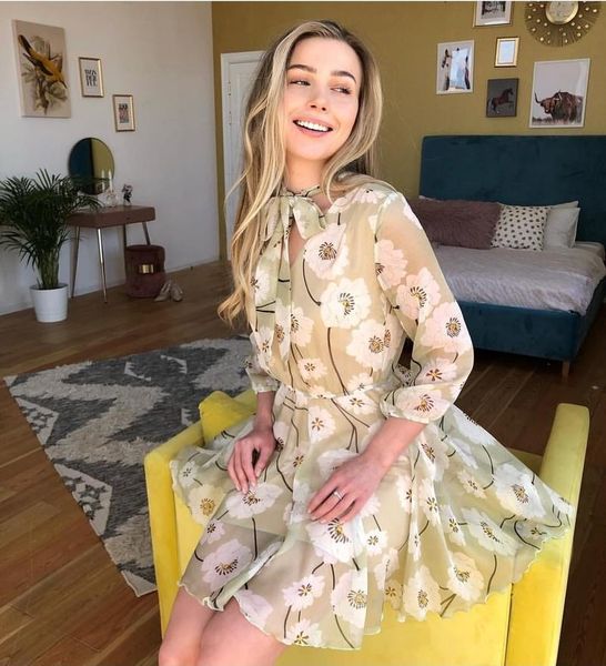 

casual dresses vintage floral women cottagecore dress print boho long sleeve spring party high waist work wear ladies, Black;gray