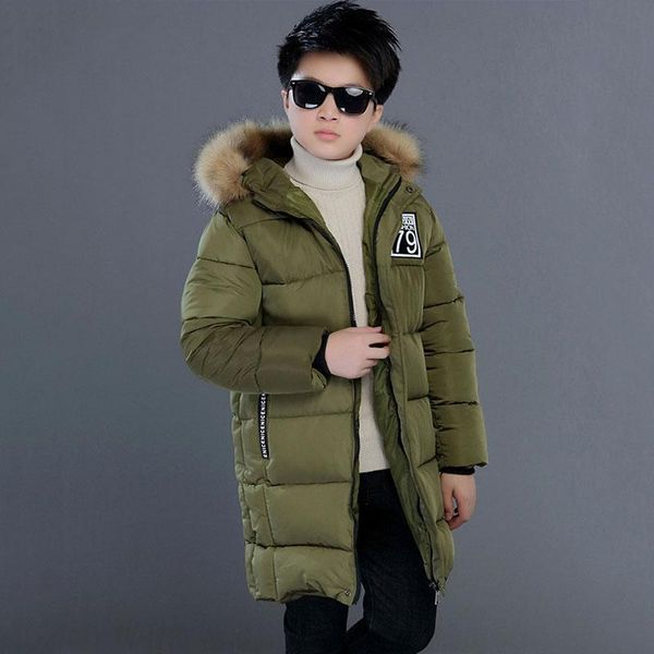 

coat children's clothing winter fashion cotton zipper solid boy hooded long kids boys down parkas 6 8 10 12 14 16 y, Blue;gray