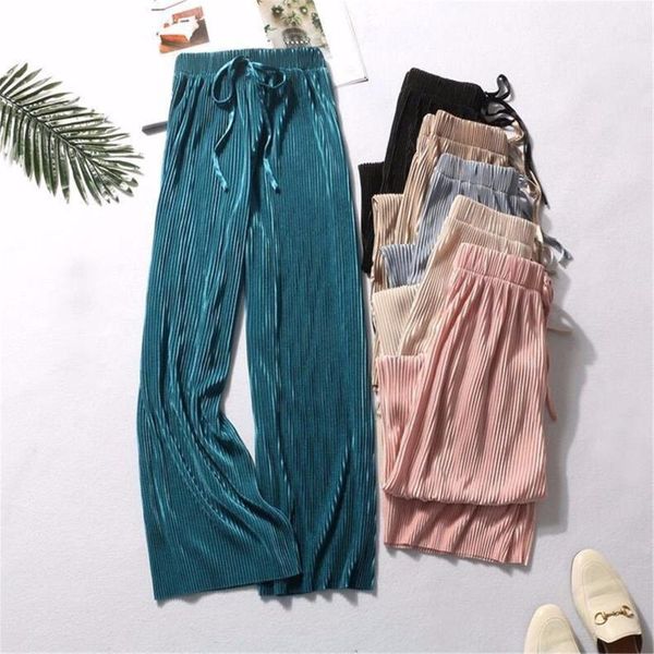 

trend simple fashion all-match wide-leg pants nine-point thin cropped trousers leggings nylon casual women's & capris, Black;white
