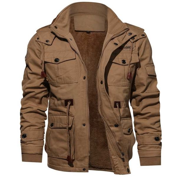 

winter military jacket men casual thick thermal coat army pilot jackets air force cargo outwear fleece hooded jacket 4xl clothes 211025, Black;brown