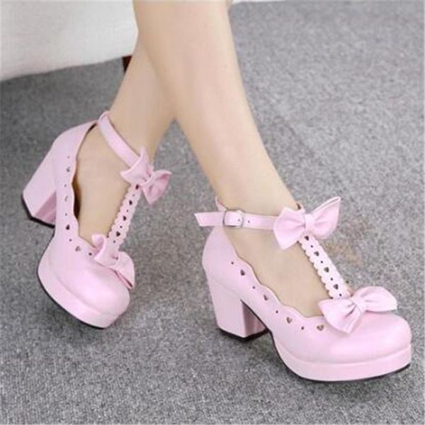 

dress shoes sweet lolita women high heels cosplay anime expo single female princess cute bowknot pumps black white