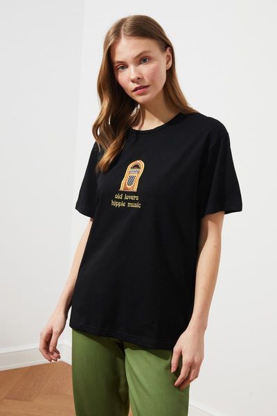 

women's t-shirt trendyol embroidered boyfriend knitted twoss21ts1600, White