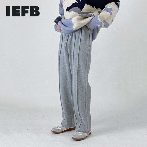 

korea trend fashion elastic waist couples sweatpants plush loose straight casual pants men's trousers 9y5138, Black