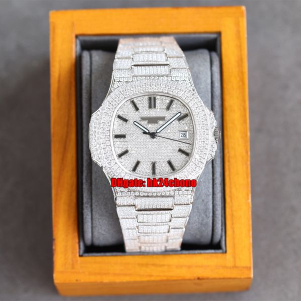 

3 styles watches rrf nautilus 5711 gypsophila full diamonds cal.324 automatic mens watch pavÃ© diamond dial steel bracelet gents sports wrist, Slivery;brown